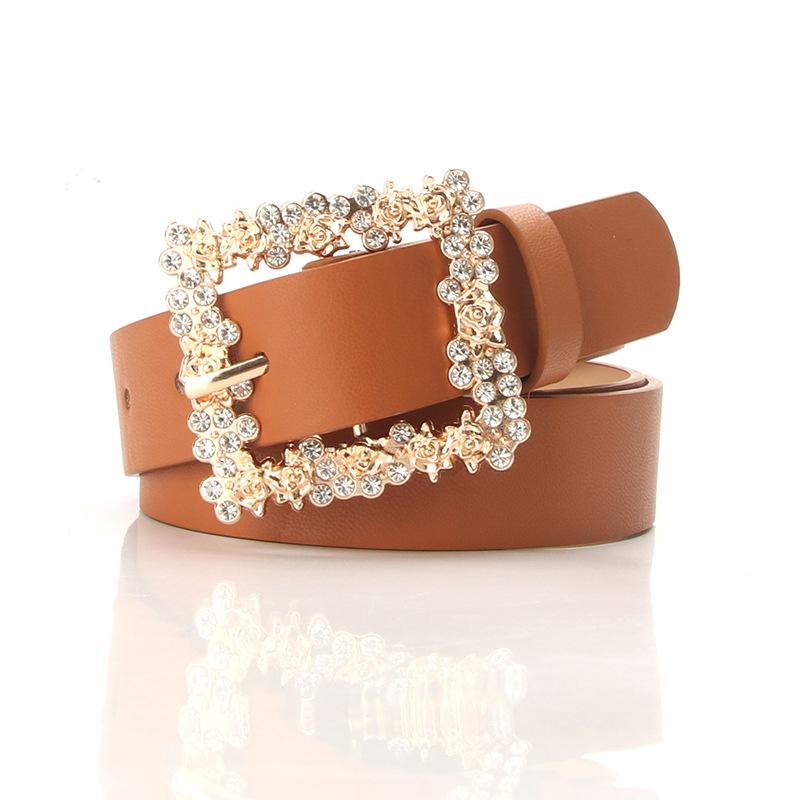 Women's belt alloy inlaid rhinestone pin buckle with dress decorative belt elegant versatile niche pu belt