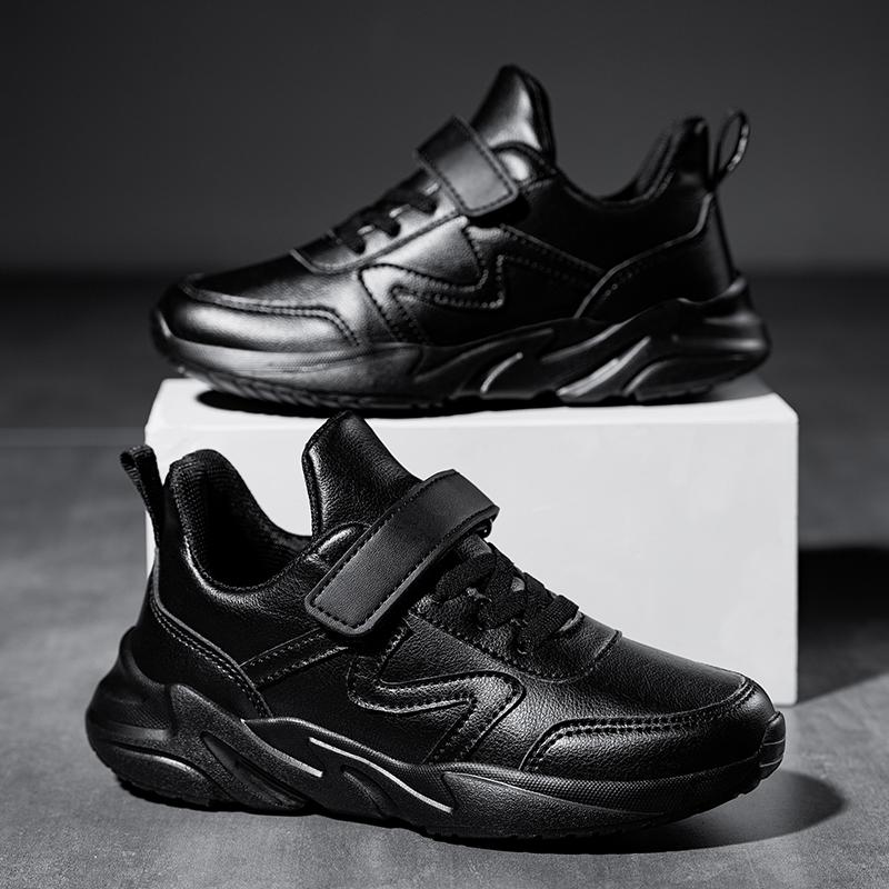 Черная детская спортивная обувь, легкие повседневные кроссовки на плоской подошве для детей, мальчиков, для бега на открытом воздухе, нескользящие детские теннисные кроссовки