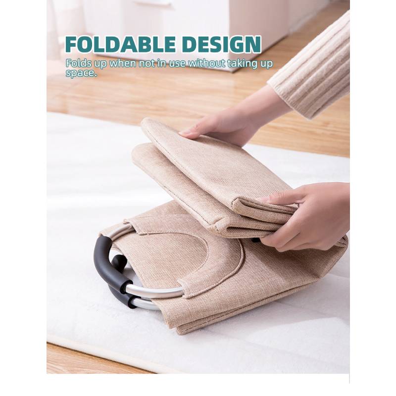 Laundry Basket Dorm Linen Collapsible Fabric Laundry Hamper with Drawstring Handle Portable Folding Dirty Clothes Bag Bathroom