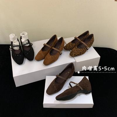 2025 ретро однословная пряжка с туфлями Мэри Джейн французская ручная работа машинная строчка квадратный носок внутренняя высота увеличение мелкий вырез одинарные туфли женские