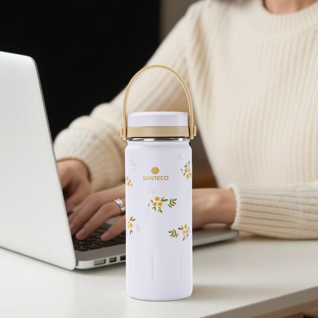 SANTECO Travel Handle Insulates Cold and Hot Stainless Direct Easy to Perfect Gift Tumbler, 380ml, Type, Drinks, Vacuum-Resistant, Double-Layered
