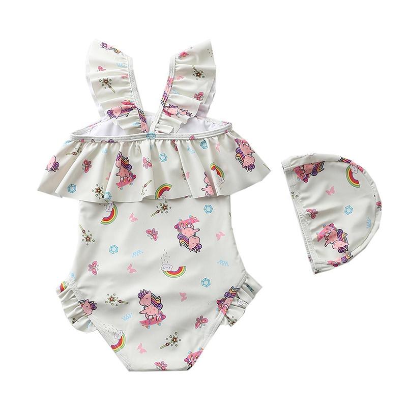 Купальники с рюшами для маленьких девочек Пляжная одежда принцессы с шапочками для плавания