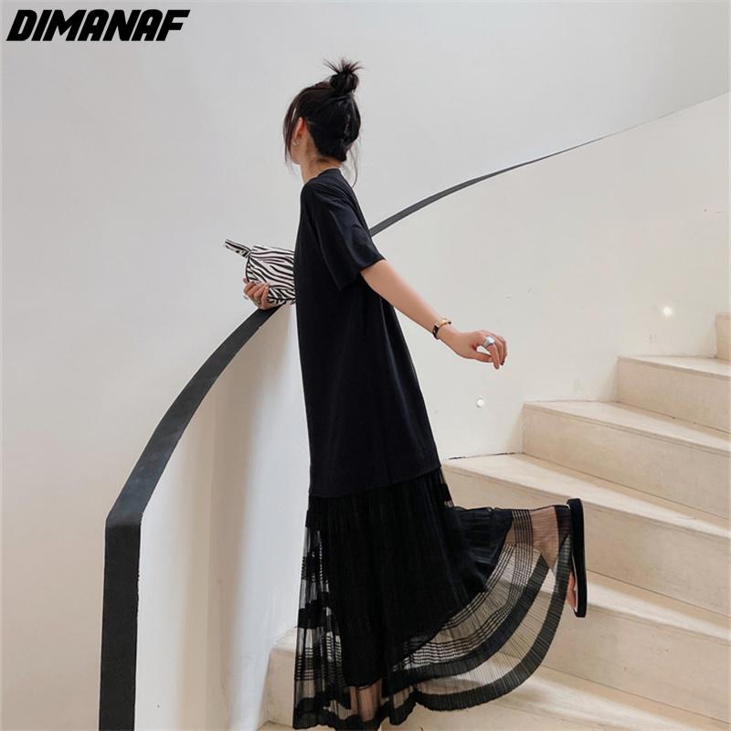 Dimanaf Женское длинное платье Лето Плюс Размер Модная Сетка Черное Свободное Повседневное Oversize