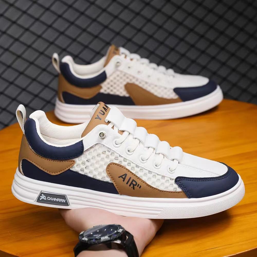 Men's shoes 2024 summer breathable thin mesh hollow one pedal small white board shoes men's casual sports net shoes tide