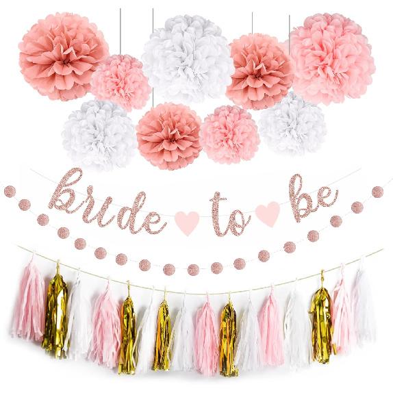 NISOCY Bachelorette Party Decoration, Pink Bridal Shower Decoration Bride to Be Sign Banner with Fringe Party Curta and Honeycomb Balls for Fall