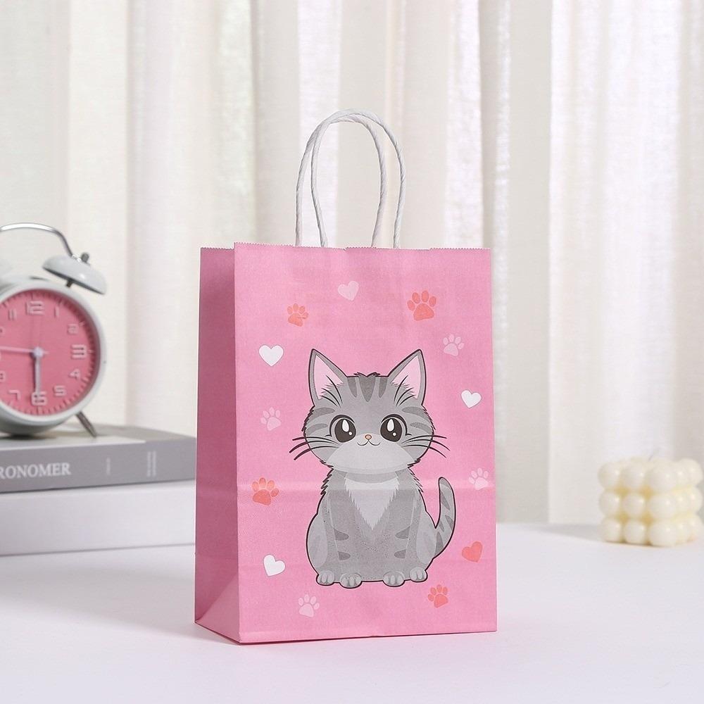 12 шт. Новые милые пакеты для вечеринки с рисунком кошек 21x15 см Утолщенный мешок для угощений с котенком с ручкой Пакет для конфет и подарков для детского душа