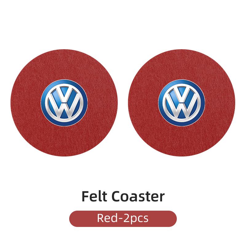 DOG1 2PCS Car Felt Material Coasters Water Cup Holder Mat Trimmmable For VW Scirocco Jetta Beetle B5 Passat Polo Tiguan Sharan Touran