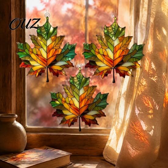 Harvest Festival Decorations Acrylic Maple Leaf Suncatcher for Autumn Home Decor, Stained Glass Window Hanging Suncatchers Style Ornament Thanksgiving