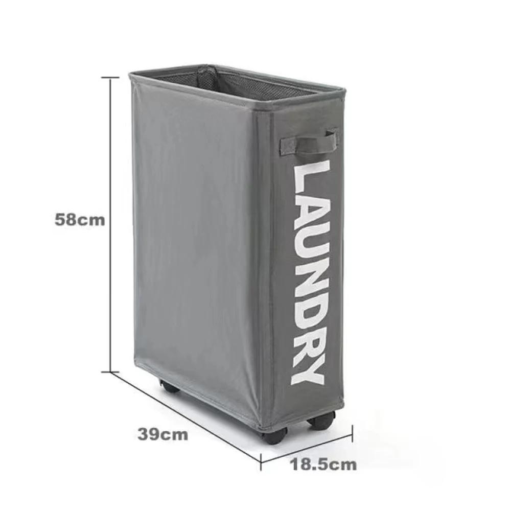 Foldable Slim Laundry Basket with Wheels Laundry Hamper with Handle Dirty Clothes Organiser Yoga Mat Equipment Storage Basket