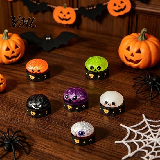 Kawaii Ghost Shaped Toys Halloween Bun Stress Ball, Glitter Slow Rising TPR Fidget Toy Reducing Gag Gifts with Steamer, Cute Spooky Squeeze