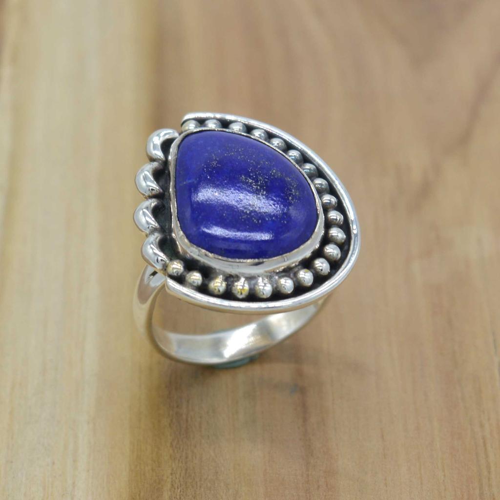 Серебряное кольцо с драгоценным камнем из ляпис-лазури для женщин, хрустальный кварц и стерлинговое серебро 925 пробы, уникальные ювелирные изделия ручной работы, подарок для нее