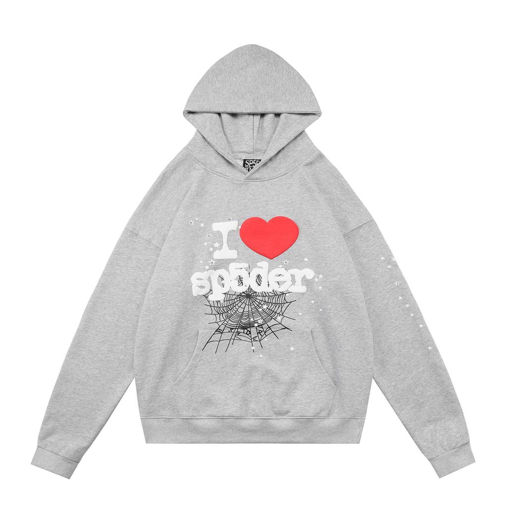 Cross-border beauty tide sp5der loose American hip-hop street casual loose and versatile pure cotton hooded sweater printing