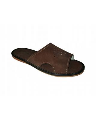 Brown Suede Men's Open-toe Slippers, Leather Slippers 42