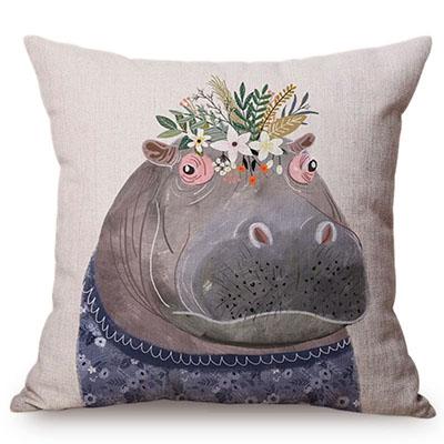 Cute Watercolor Painting Cat Flamingo Dog Kid'S Nursery Art Room Decorative Throw Pillow Case Cotton Linen Animal Cushion Cover
