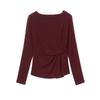 High-End Mesh Long-Sleeve Women's Base Shirt - Autumn 2025 Waist-Cinching Slim Fit Irregular Top
