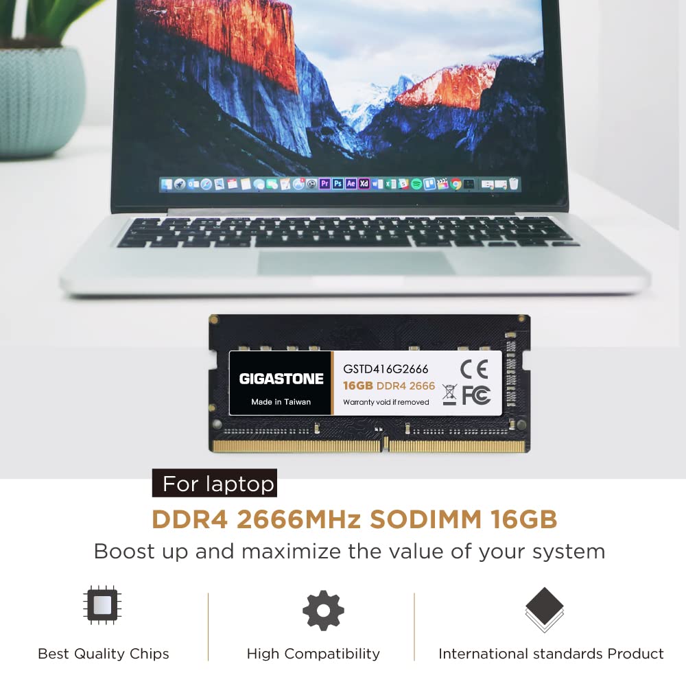 Gigastone 16 ГБ x 1 DDR4 2666 МГц или CL19 SODIMM 260-контактный небуферизованный модуль памяти для ноутбука [Память DDR4] (2400МГц 2133МГц) PC4-21300