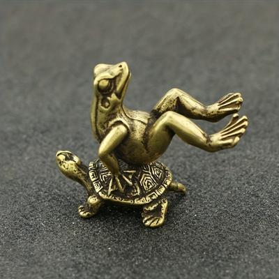 Ретро латунная черепаха лягушка микрорезная чайная коллекция домашних животных украшения для украшения дома комната настольная модель ремесла