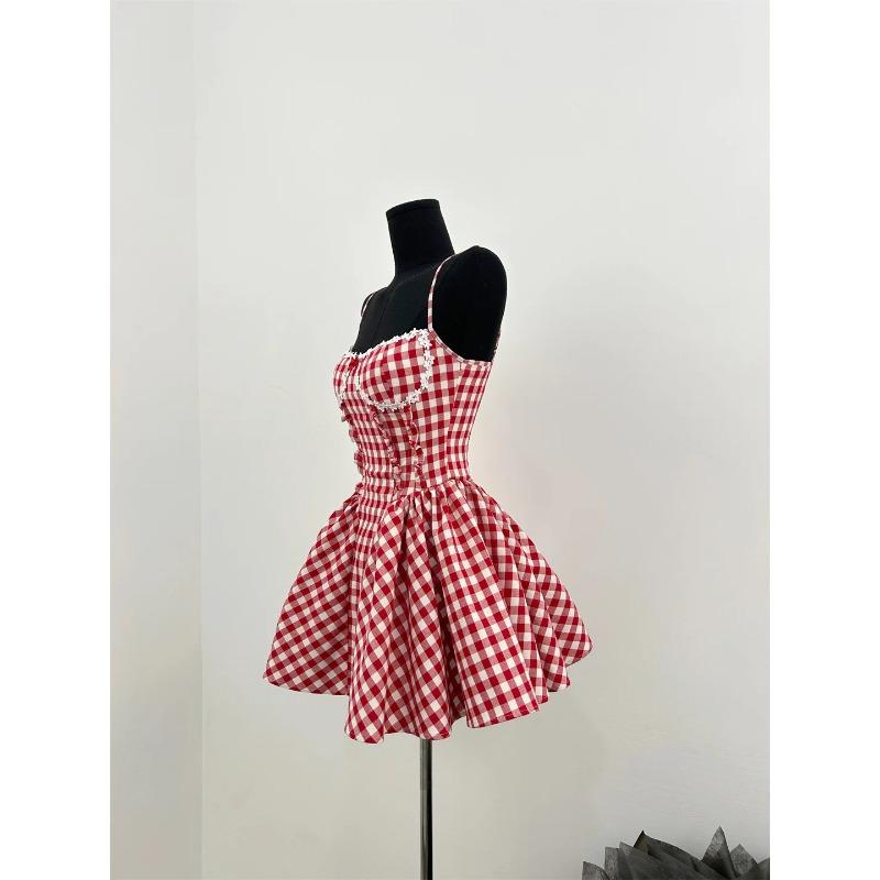 Summer French Prom Gown Ballet Core Mini Plaid Dress Women Gyaru Coquette 2000s Aesthetic Evening Frocks Party Fairy One-Piece