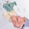 Women's Ribbed Cotton Breathable Mid-Waist Lace Trim Triangle Panties