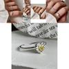 Stylish Heart Shaped Yellow Crystal Ring For Women Adjustable Copper Fashionable Design