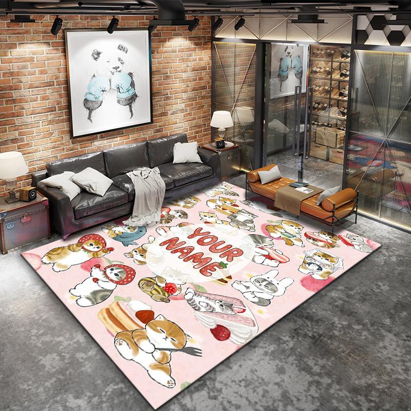 Bee Strawberry Cats Custom Name Carpet Rug For Living Room Bedroom Home Sofa Decoration Kids Play Nonslip Floor Mat