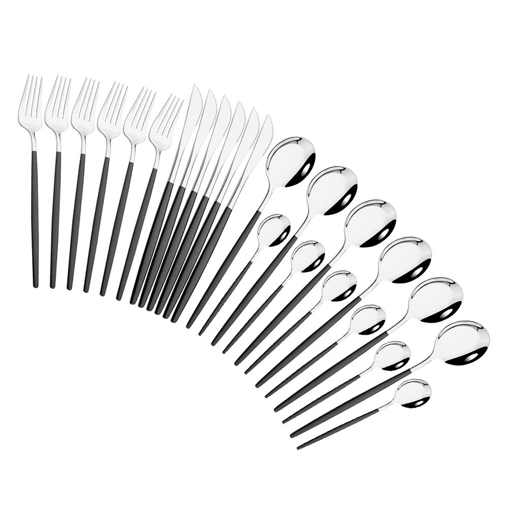 Pink Gold Cutlery Set Stainless Steel Dinnerware Set 24Pcs Knives Forks Coffee Spoons Flatware Set Kitchen Dinner Tableware Set