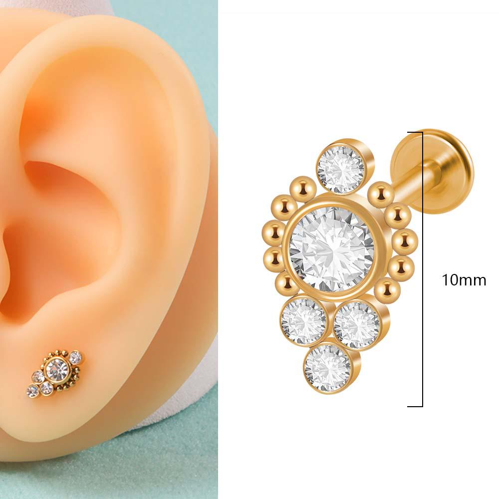 Титан G23 и сталь 16G Кольцо для губы-треугольника с драгоценным камнем CZ, серьга-кристальный кластер