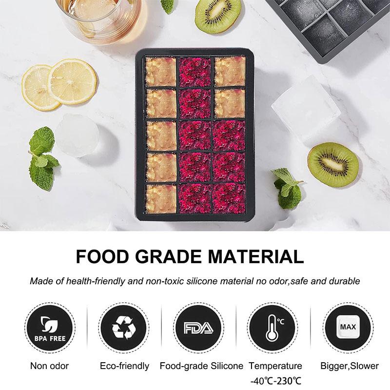 6/15 Сетка Большие квадратные лотки для кубиков льда Гибкие силиконовые формы для кубиков льда с крышкой Штабелируемый льдогенератор для контейнеров морозильника