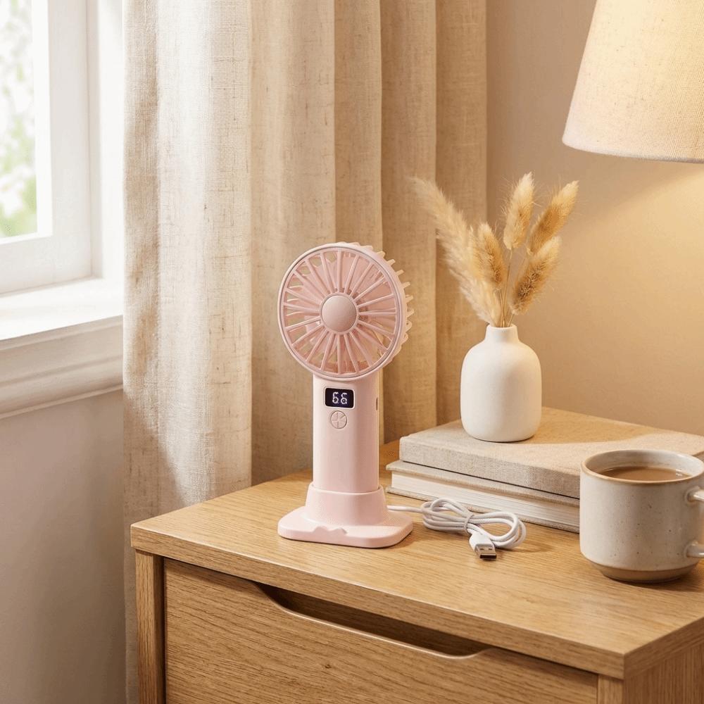 Stable Base Handheld Mini Fan Mini Size USB Rechargeable Fan Portable Desktop Fan Daily Use