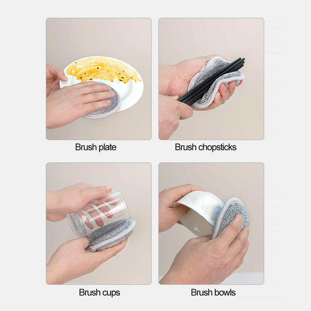 Двухстороннее чистящее средство для кастрюль, тряпки для мытья посуды, многоразовая металлическая чистящая салфетка, встроенная губка для кухонной посуды, кастрюль, сковородок, тряпка для влажной и сухой мытья посуды