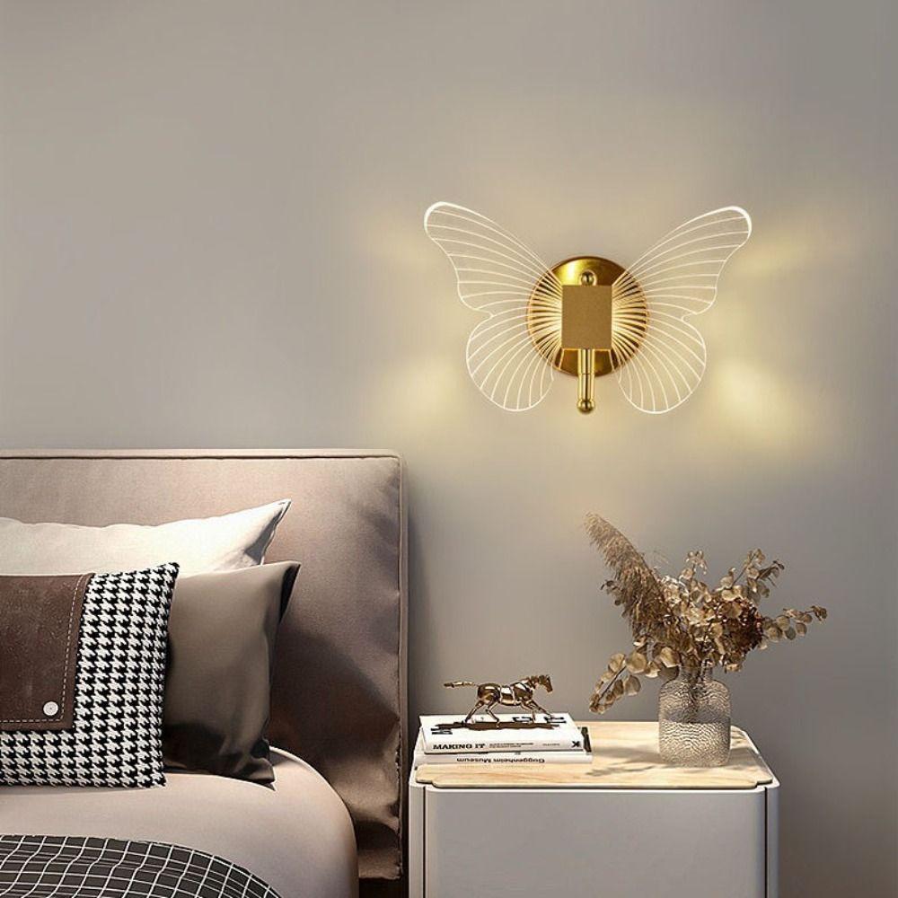 Nordic Metal Acrylic LED Butterfly Wall Lamp Modern Tricolor Adjustment Wall Light Sconces Elegant Creative Ceiling Light‘ Hotel