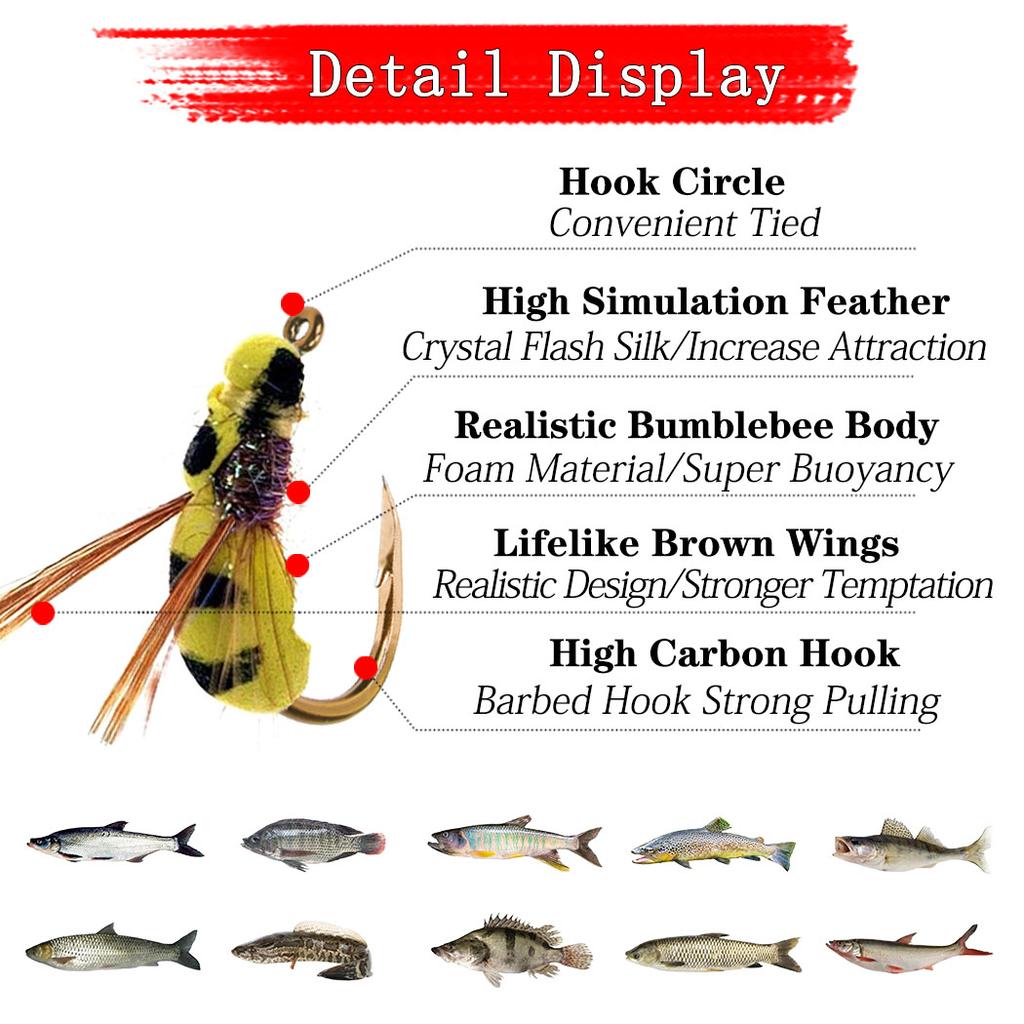 5/10Pcs/With Flies Box-Dry Fly Floating Bumblebee Fishing For Carp/Trout Fly Lure Bait Carbon Steel Hook-Size#10