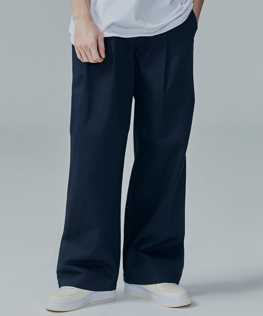 NOT4NERD Two Tuck Wide Cotton Pants - Navy