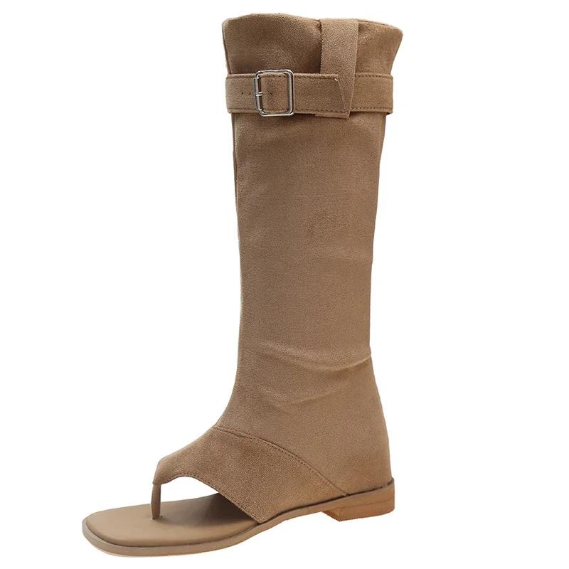 2024 Новые замшевые плиссированные классные сапоги с елочкой на носке, ковбойские сапоги в стиле вестерн, пикантные женские брюки, длинные сапоги, сандалии для женщин