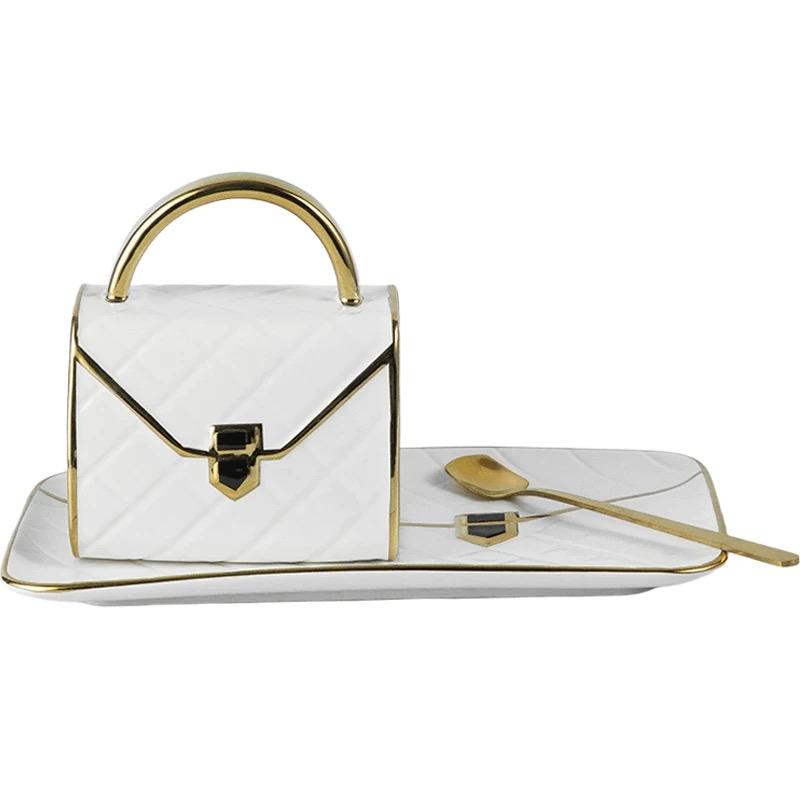 Роскошный европейский керамический кофейный набор – кружка в форме сумки с блюдцем и ложкой