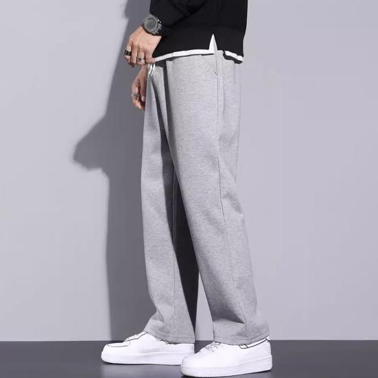 Мужские брюки весна-осень с боковыми карманами, эластичным поясом на шнурке, широкие штанины