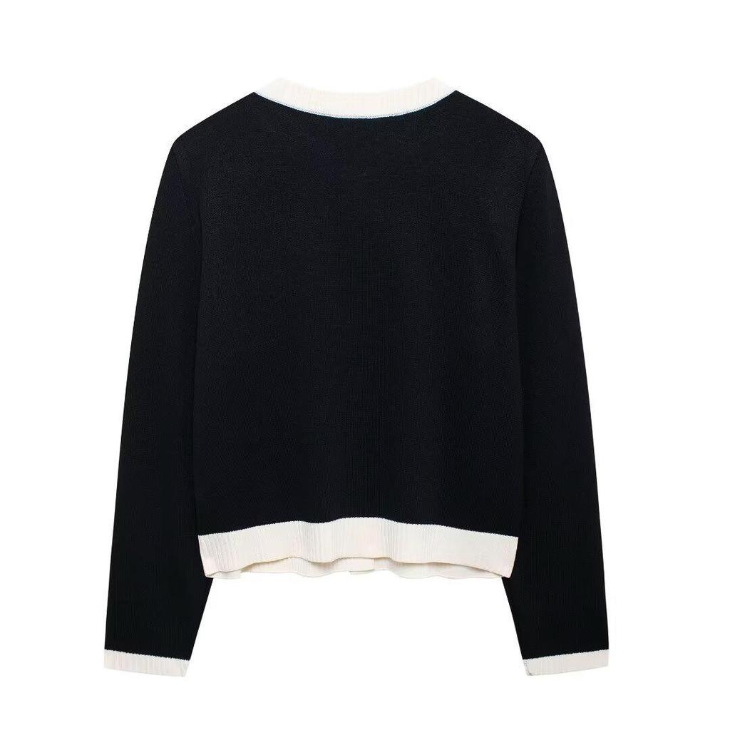 Женский однобортный вязаный кардиган с круглым вырезом в европейском и американском стиле - модный универсальный дизайн, модель #1822106