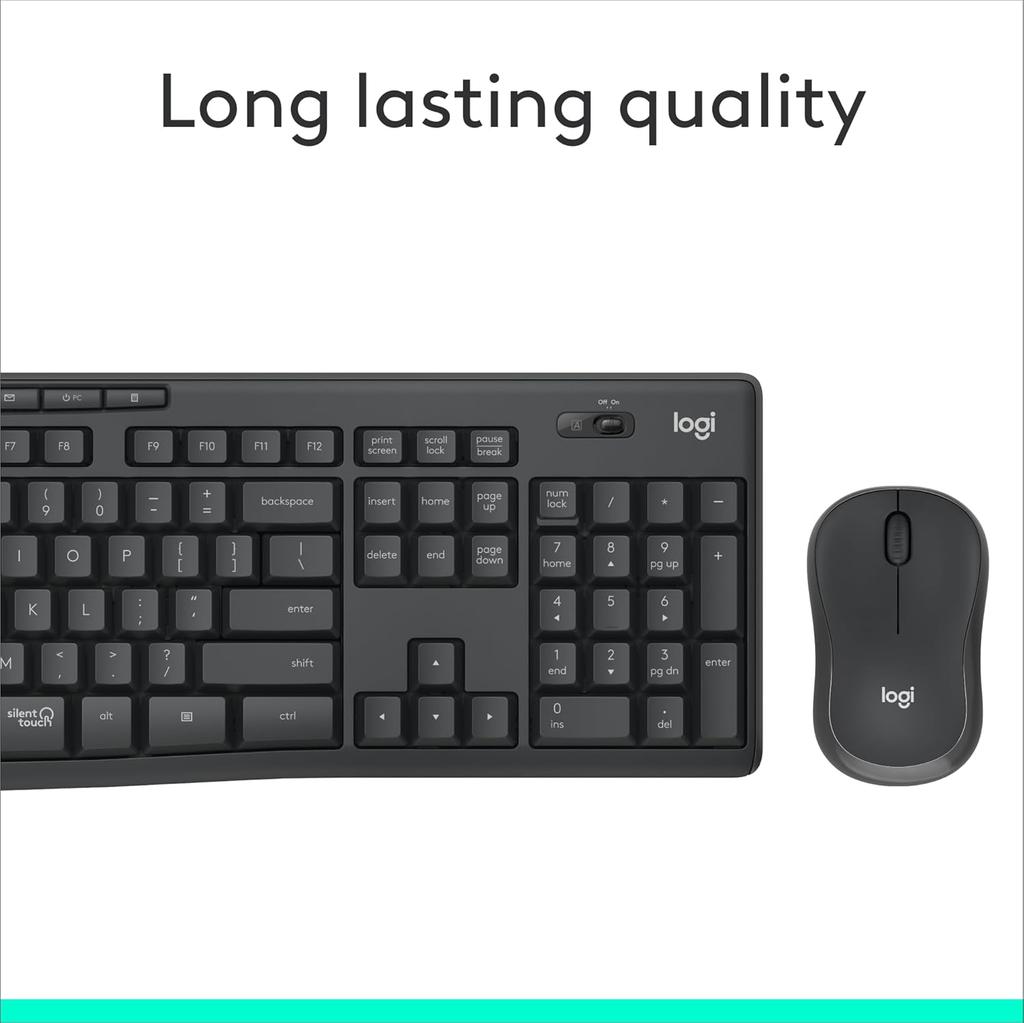 Logitech MK295 Enterprise Light Sound Keyboard and Mouse Set Wireless Bluetooth Office Set Full Size with Wireless 2.4G Receiver