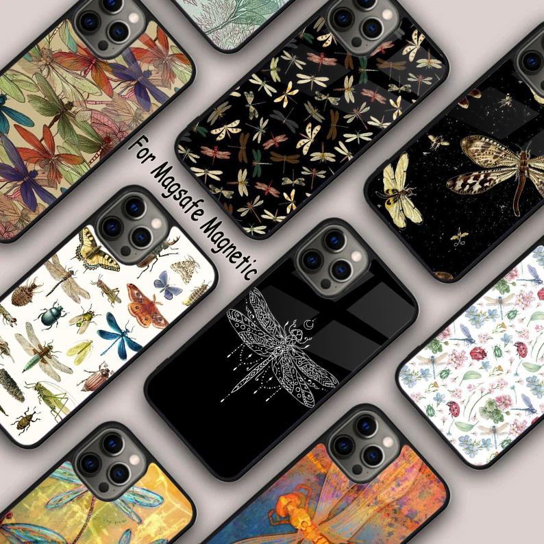 Dragonfly Insect Pattern Magnetic Phone Case For APPLE iPhone 17 Air 16 14 13 12 Pro Max 15 Plus Charge With MagSafe Cover