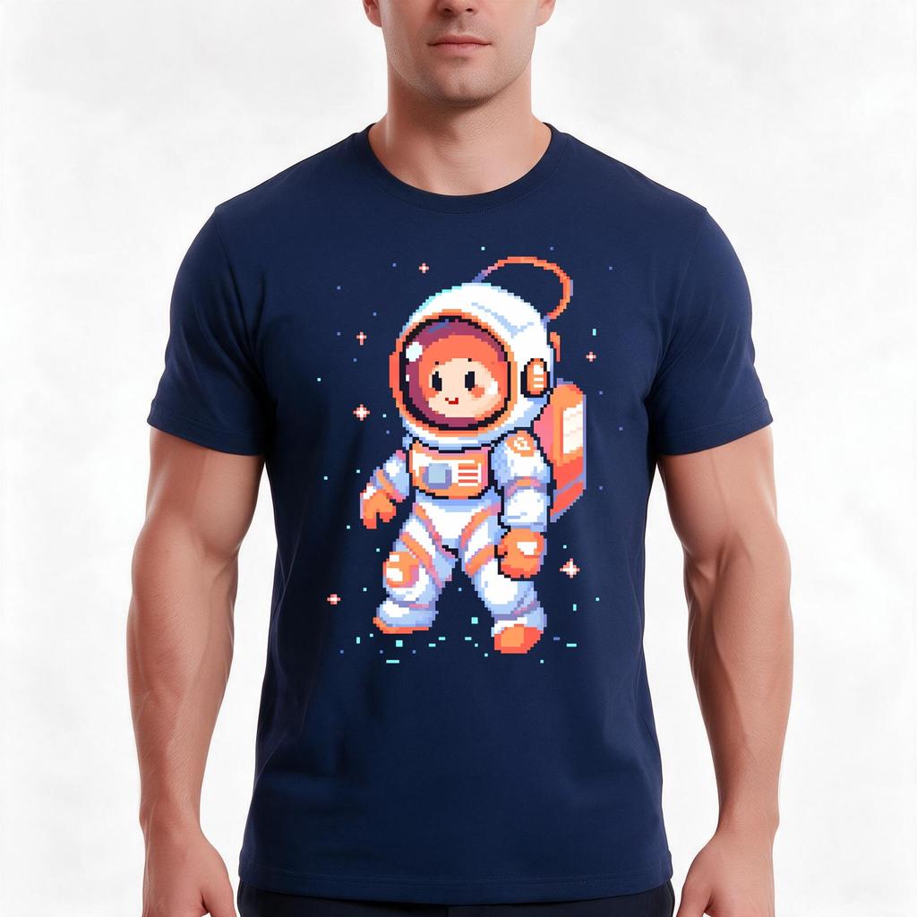 Cute Astronaut Pixel Art Tshirt Summer Casual Cotton Tee Oversized Streetwear Tops Vintage Graphic Print Unisex Unisex Unisex
