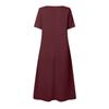 Women's Solid Round Neck Short Sleeve Button Decorative Waist Pocket Dress Pocket Dress