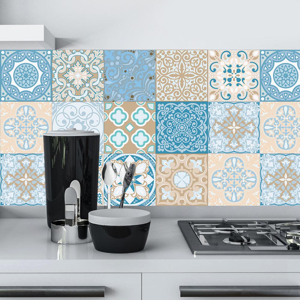 20pcs European Style Tiles Wall Sticker Kitchen Backsplash Wardrobe Bathroom Renovation Peel & Stick Waterproof Art Wall Decals