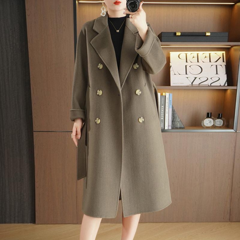 Женское пальто из 100% шерсти TIDENOVEL Осеннее шерстяное длинное пальто Ручной работы Пальто-бушлат Зимняя теплая шерстяная длинная куртка Пальто