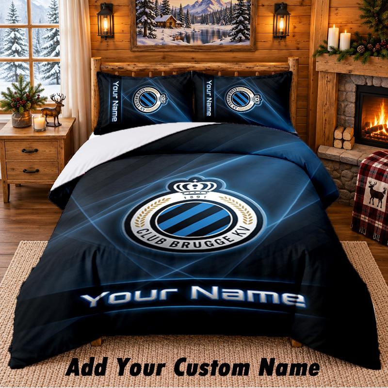 Club Brugge FC Pattern Bedding 3Pcs Set Custom Name, Bed Sheet And Pillowcases For Home Bedroom