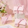 Simple Wrapping Bag for Party, Pearl Handle Decor Paper Gift Box, Exquisite Pink Gift Packaging Box for Valentine's Day Wedding Gift