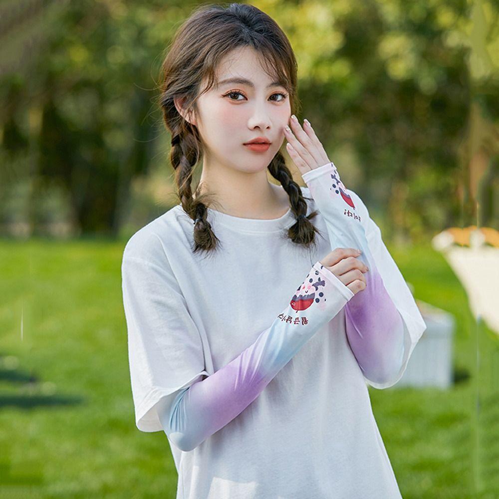 Рукава с длинным рукавом для девочки, охлаждающие рукава, мультяшные рукава, рукава для защиты от солнца, рукав из ледяного шелка
