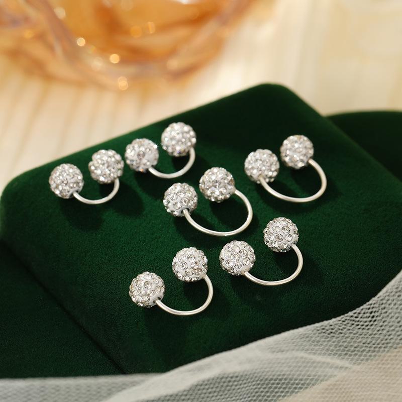 Banyan Tree S999 Silver U-shaped Diamond Ball Earrings for Women