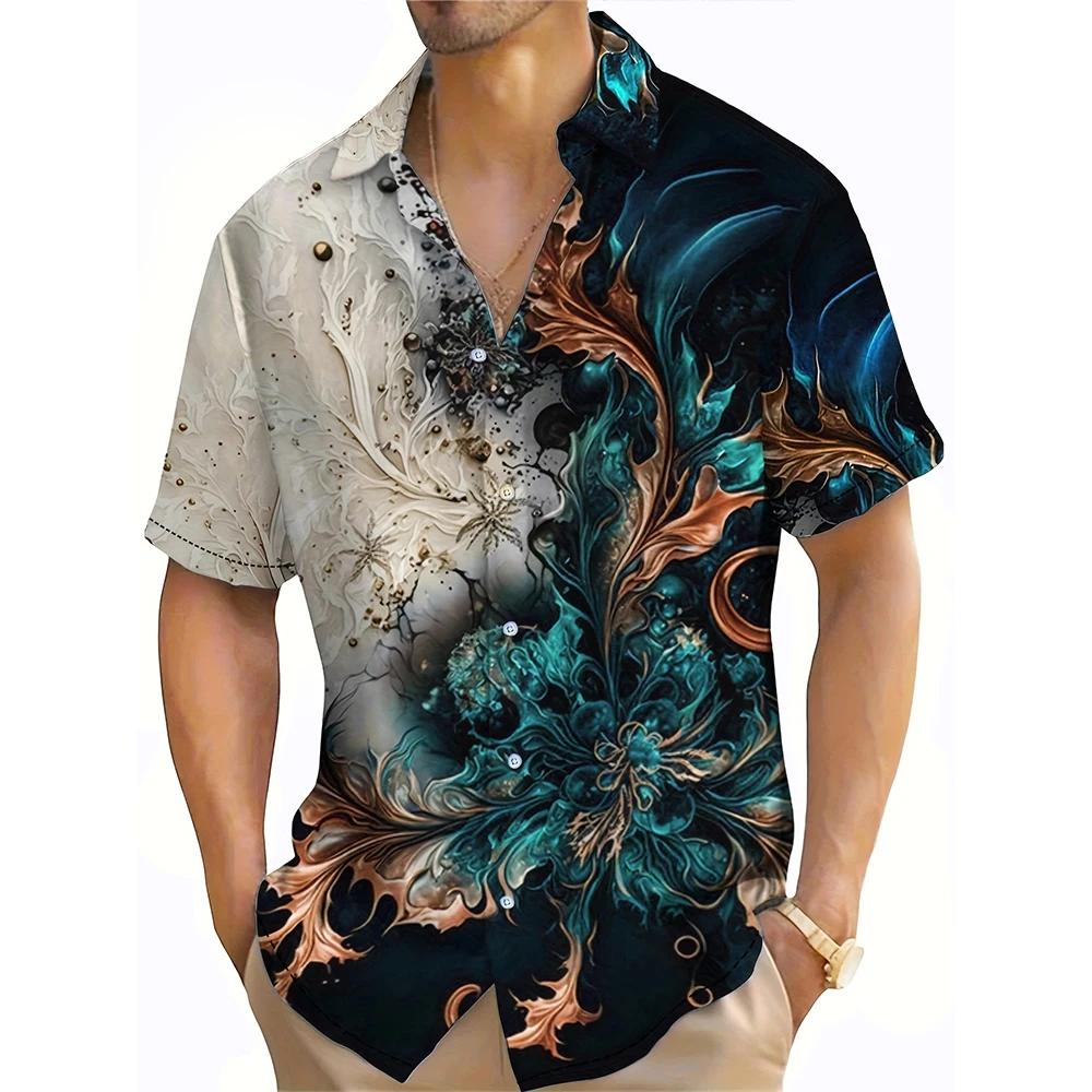 Летние каникулы ретро цветочный узор 3D принт мужская рубашка с коротким рукавом цветные блоки гавайский стиль мужская рубашка свободные топы