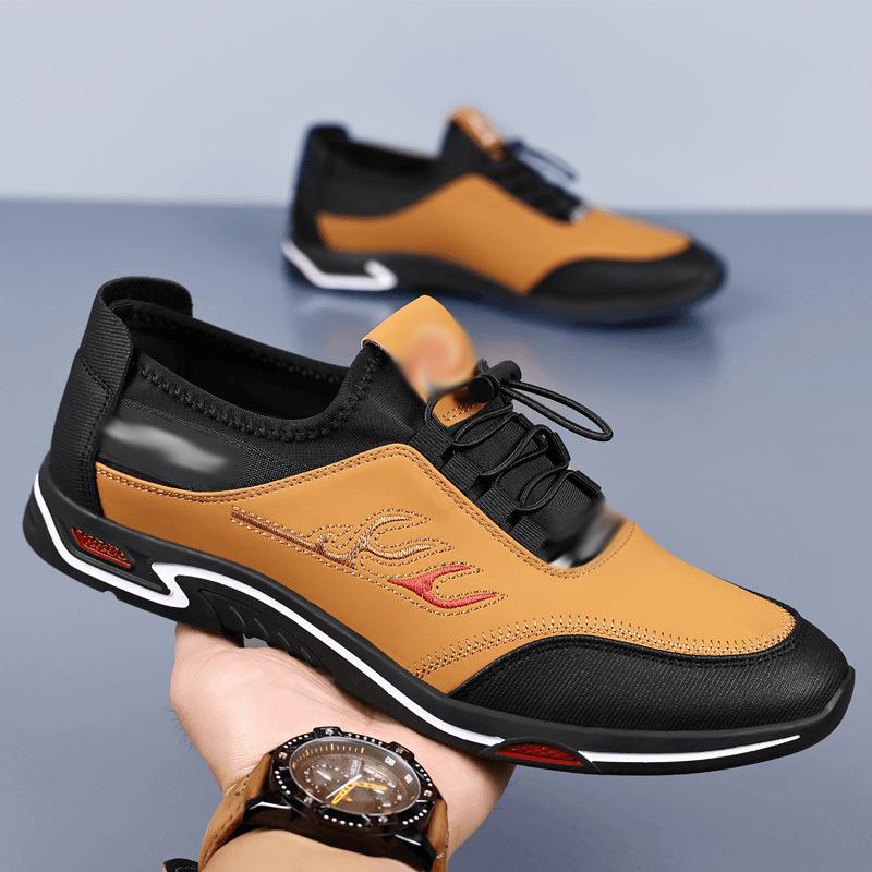 Trendy Leather Low-Top Men'S Casual Shoes Fall New Style Slip-On Board Shoes Comfortable Plastic Upgraded Version Adult Footwear