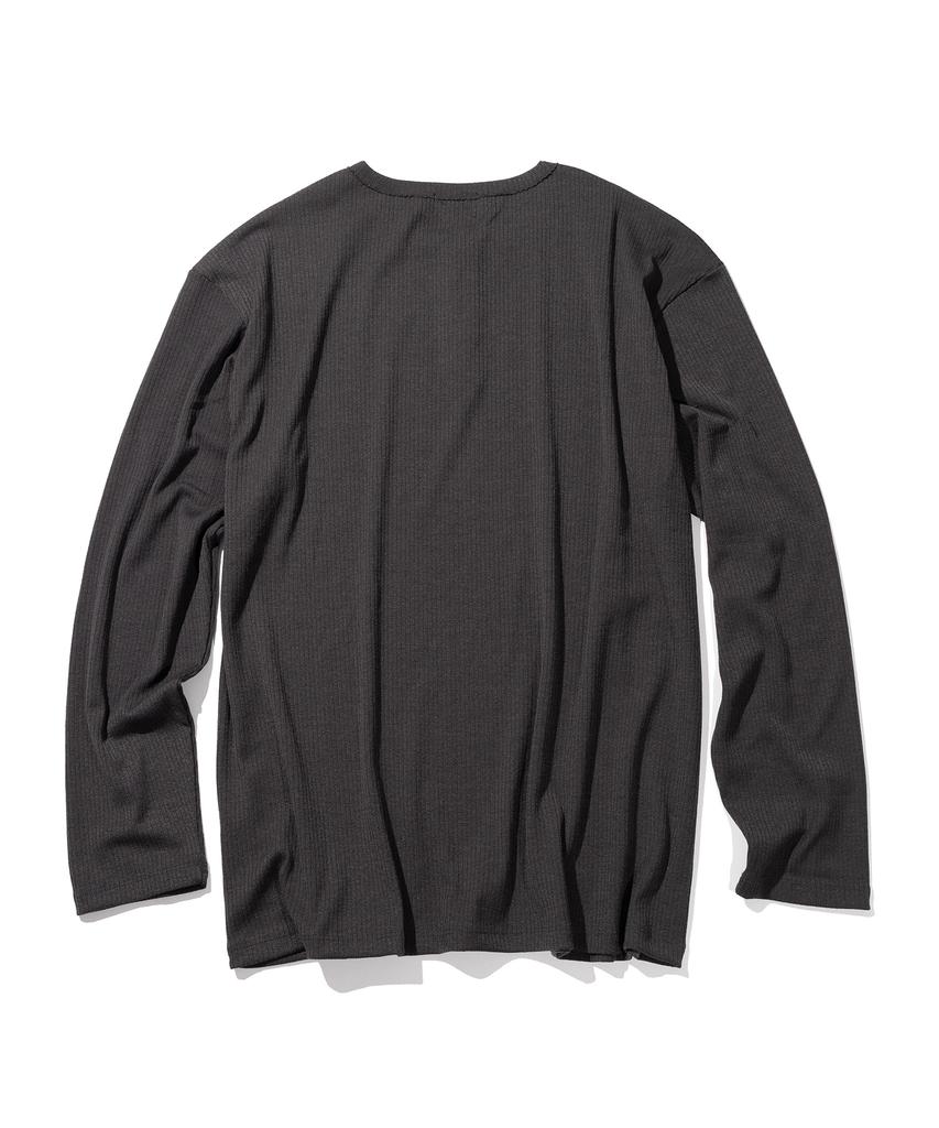 MASSNOUN Ribbed Henley Neck Long Sleeve Msils003-Dg